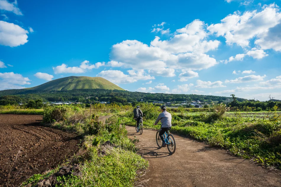 two people cycling in the goto islands japan