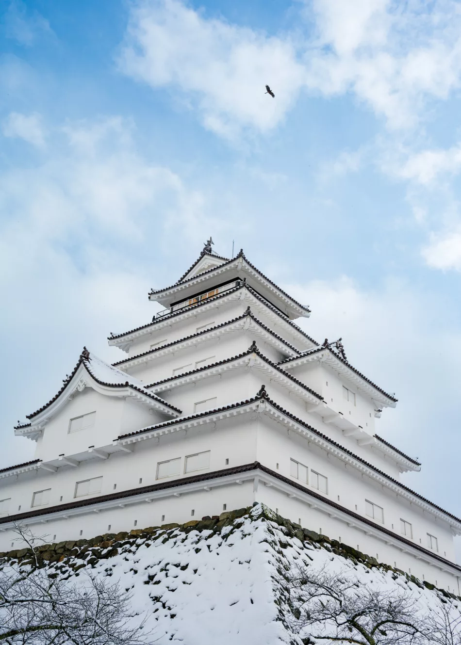 Winter scene of Tsuruga Castle in Aizu-Wakamatsu, Japan