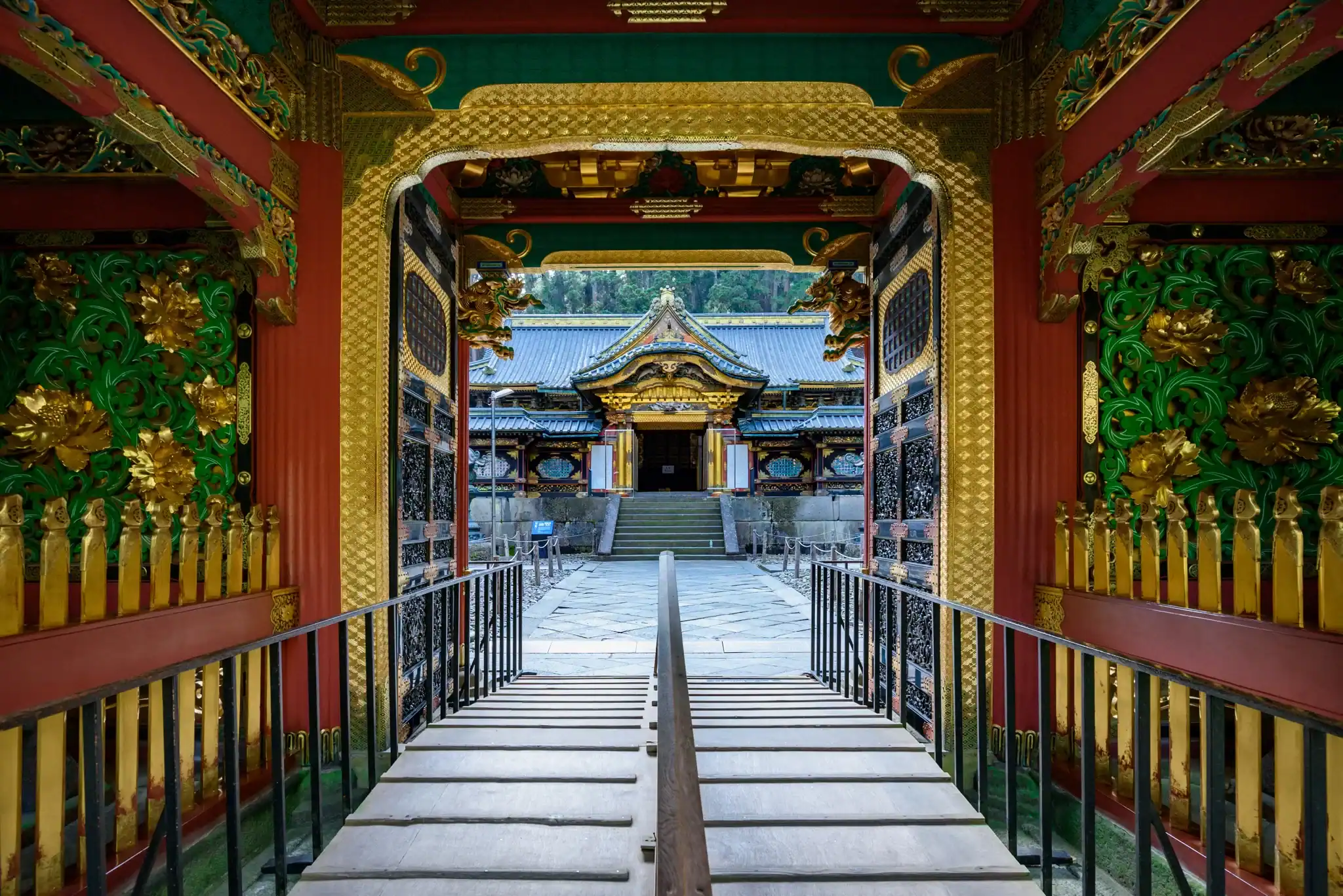 details of ornate gate at Nikko Toshogu in Tochigi Japan