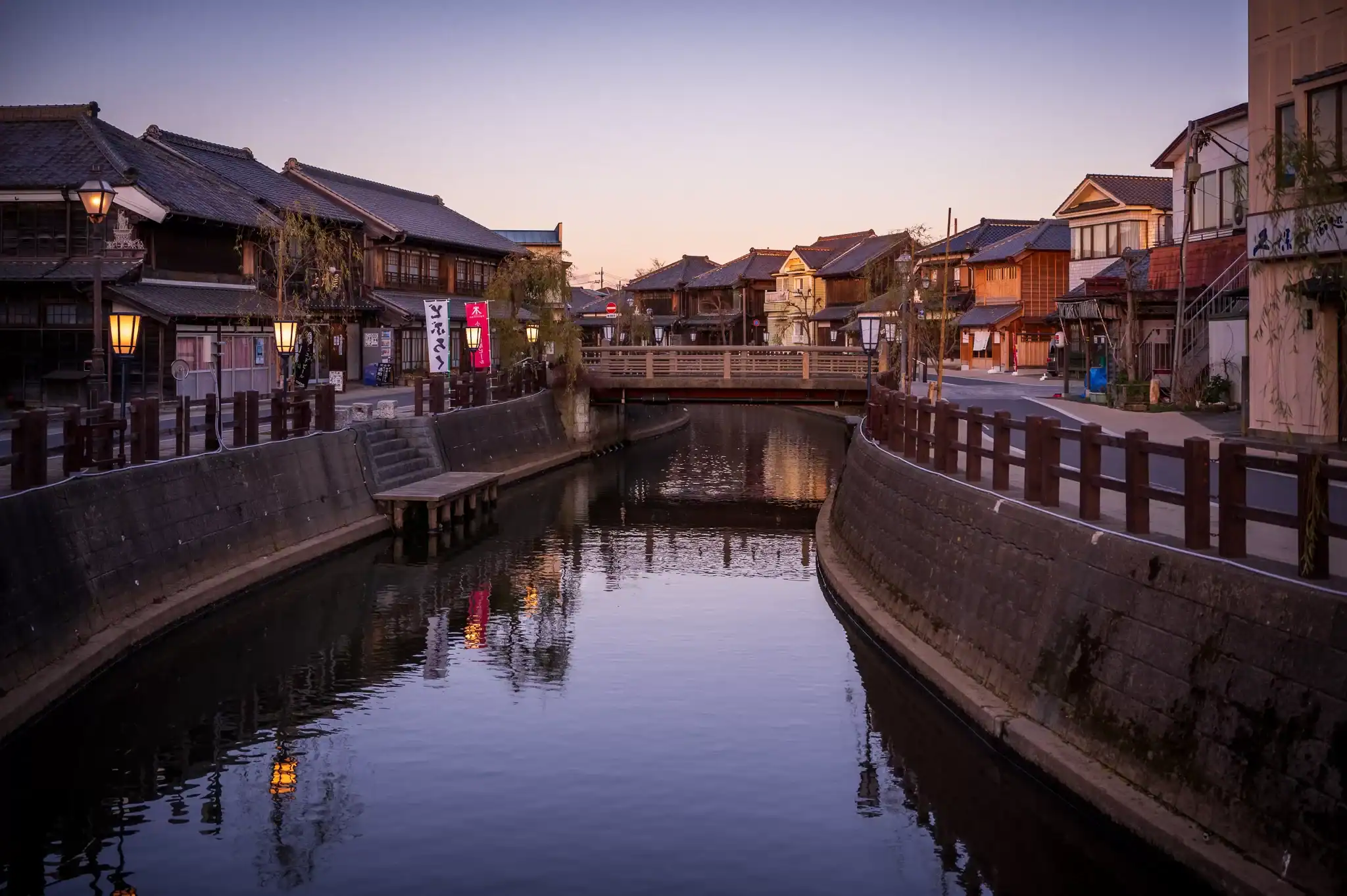 evening view of river in sawara, chiba japan